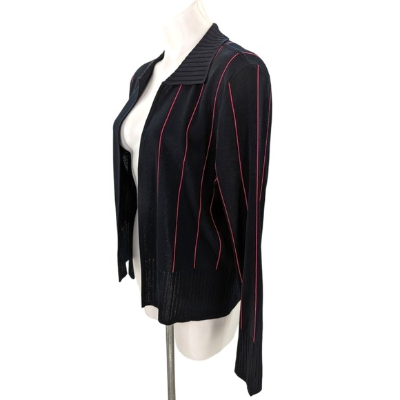 Ming Wang black pink pinstripe open front cardigan sweater medium long stripe - Picture 3 of 4